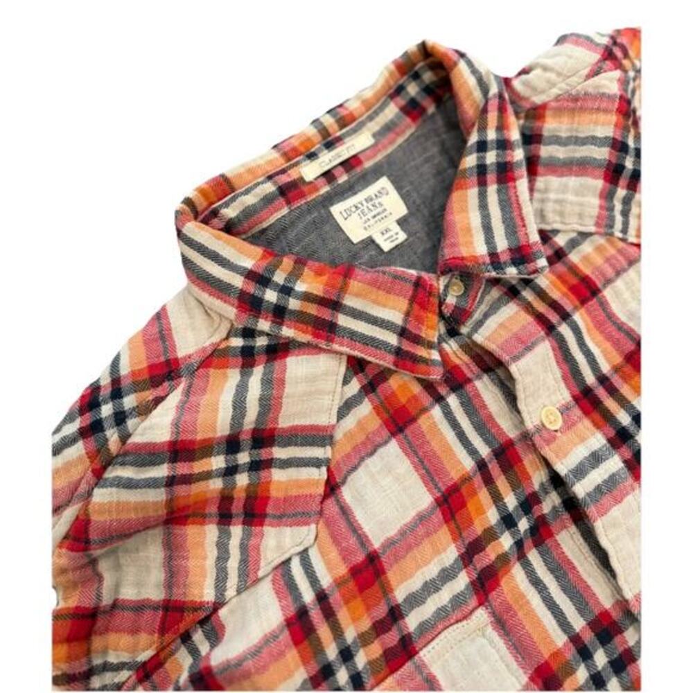 Lucky Brand Mens XXL Plaid Flannel Shirt Orange/Red/Black Button Front